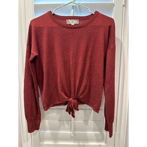 Pink Rose Long Sleeve Crew Neck Sweater with Tie Front